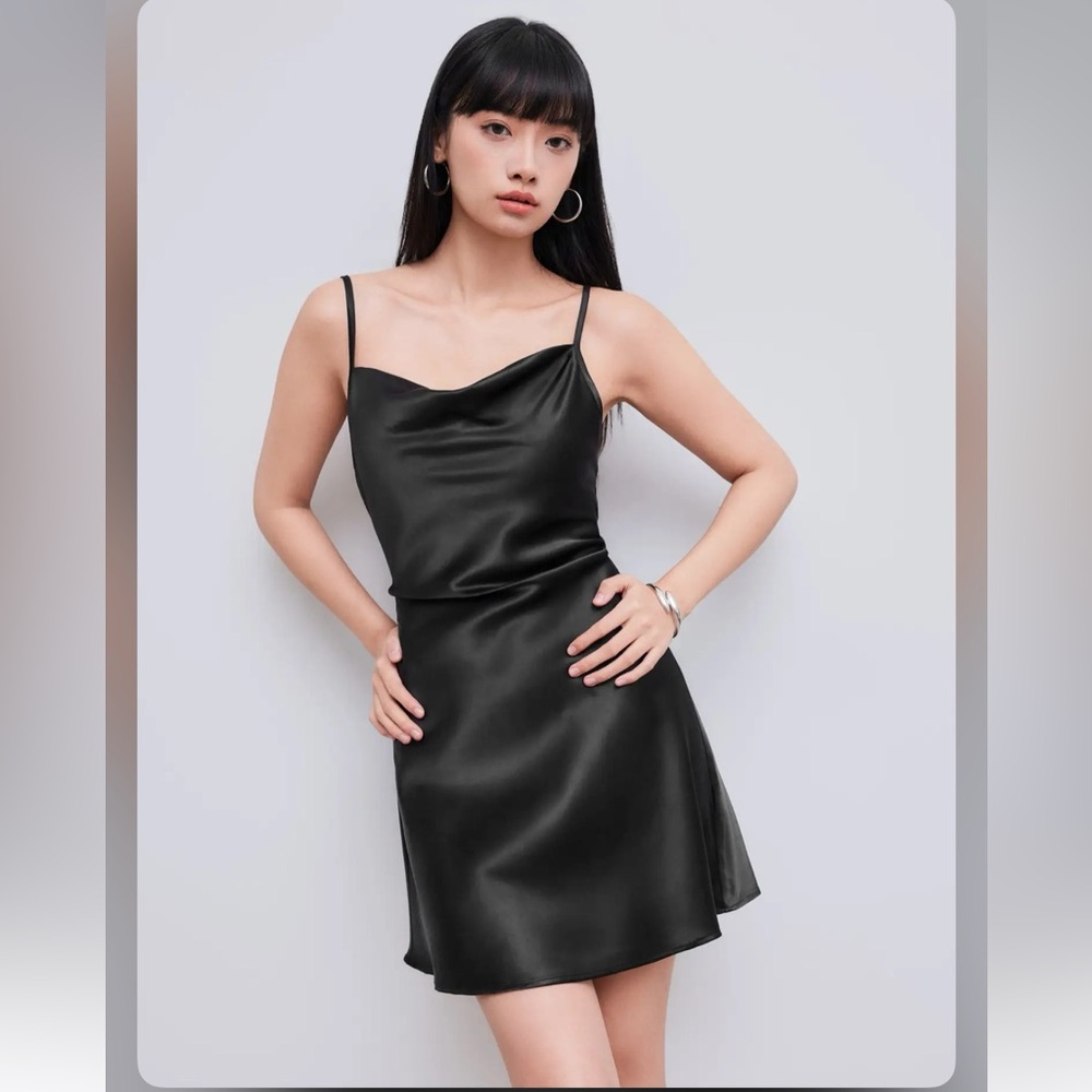 SOLID SATIN COWL NECK CAMI MINI DRESS JA-3 XS